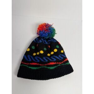 VINTAGE STOCKING CAP 80'S RETRO- FUZZY BALL TOP